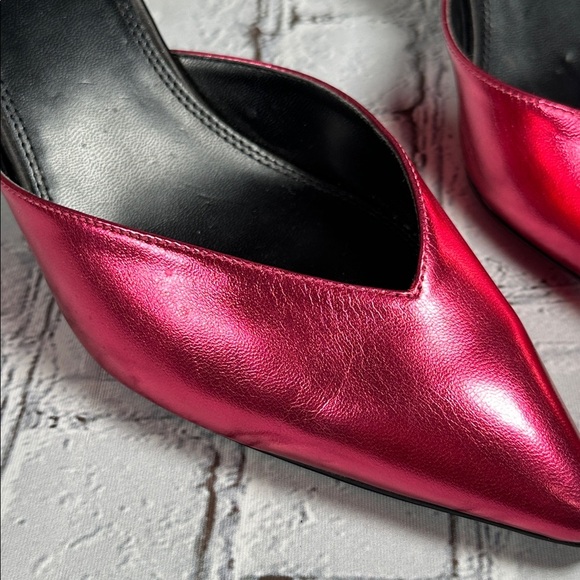 Le Clique Kat Maconie Pink Metallic Flared Tapered Stiletto Heels Pumps sz 9 US - Picture 12 of 16